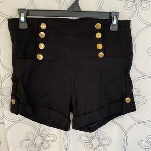 Women's Bottom Sharp Black Shorts Sailor Style Gold Button Stretch Size Large